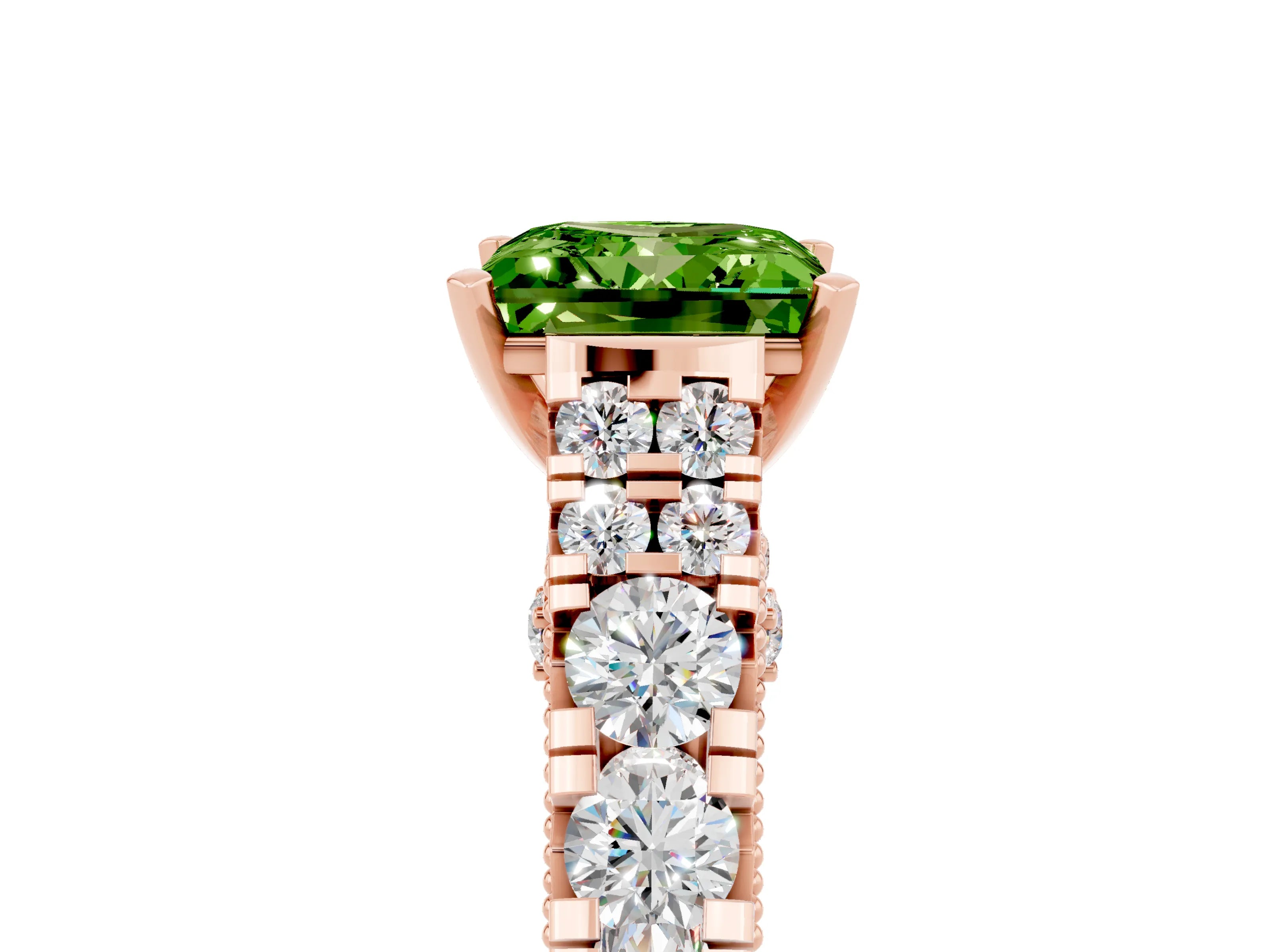 Rose gold Princess Cut Peridot Classic Solitaire Ring with Pavé Band and Four-Prong Setting_5