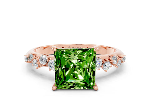 Rose gold Princess Cut Peridot Cluster Side Stone Solitaire Ring with Prong Setting_24