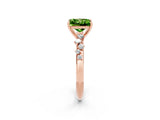Rose gold Princess Cut Peridot Cluster Side Stone Solitaire Ring with Prong Setting_26