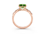 Rose gold Princess Cut Peridot Cluster Side Stone Solitaire Ring with Prong Setting_27