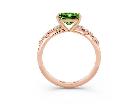 Rose gold Princess Cut Peridot Cluster Side Stone Solitaire Ring with Prong Setting_27