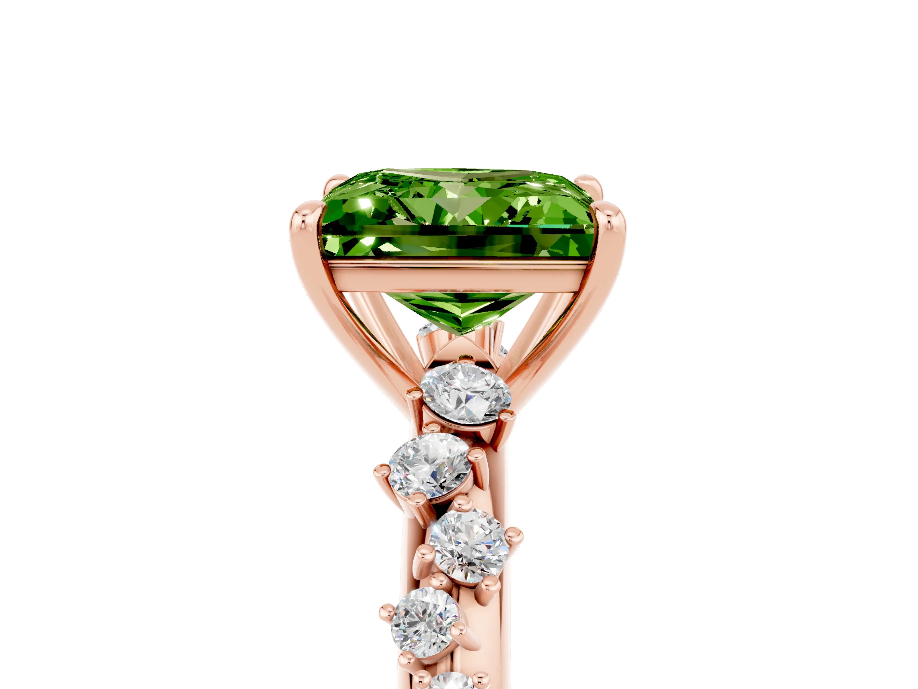 Rose gold Princess Cut Peridot Cluster Side Stone Solitaire Ring with Prong Setting_29