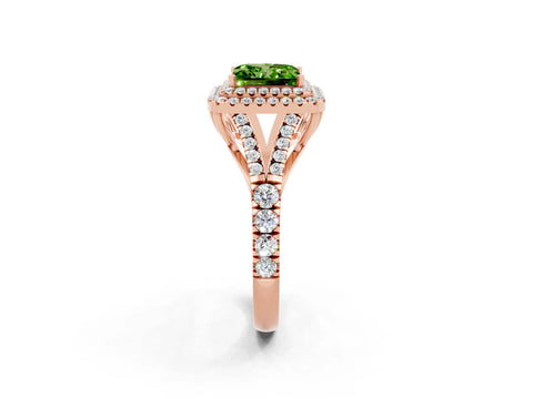 Rose gold Princess Cut Peridot Double Halo Ring with Split Shank and Prong Setting_14