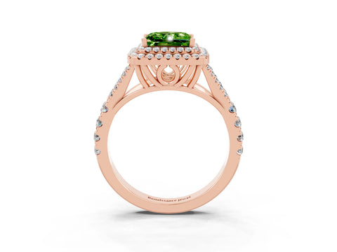 Rose gold Princess Cut Peridot Double Halo Ring with Split Shank and Prong Setting_15