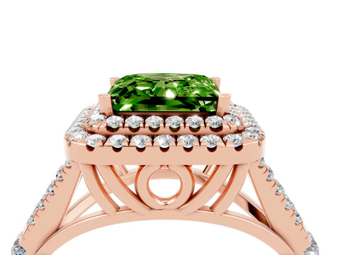 Rose gold Princess Cut Peridot Double Halo Ring with Split Shank and Prong Setting_16