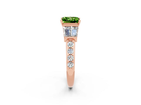 Rose gold Princess Cut Peridot Engagement Ring with Baguette Side Stones and Channel Set Band_2