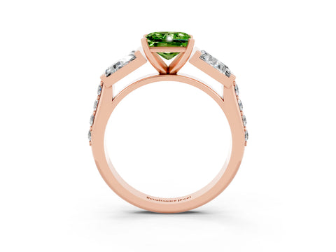 Rose gold Princess Cut Peridot Engagement Ring with Baguette Side Stones and Channel Set Band_3