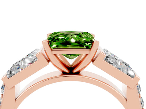 Rose gold Princess Cut Peridot Engagement Ring with Baguette Side Stones and Channel Set Band_4