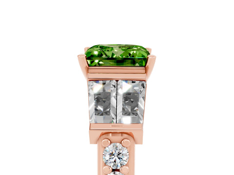 Rose gold Princess Cut Peridot Engagement Ring with Baguette Side Stones and Channel Set Band_5