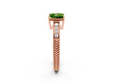 Rose gold Princess Cut Peridot Engagement Ring with Milgrain Channel Set Band and Prong Setting_2