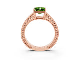 Rose gold Princess Cut Peridot Engagement Ring with Milgrain Channel Set Band and Prong Setting_3