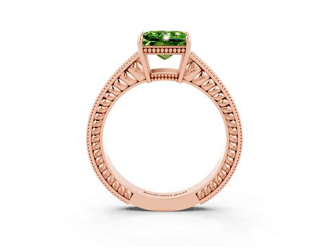 Rose gold Princess Cut Peridot Engagement Ring with Milgrain Channel Set Band and Prong Setting_3