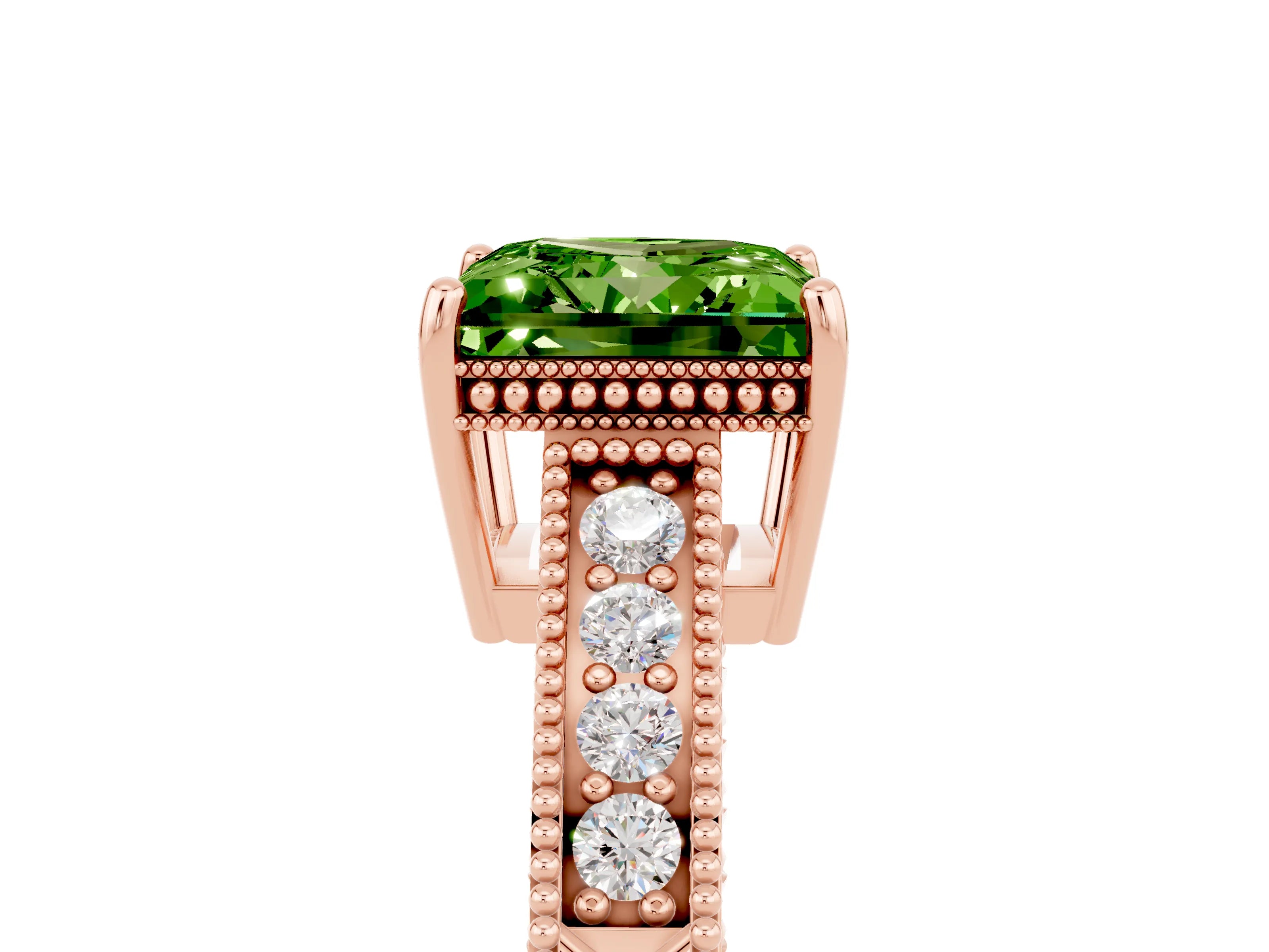 Rose gold Princess Cut Peridot Engagement Ring with Milgrain Channel Set Band and Prong Setting_5
