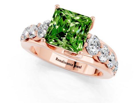 Rose gold Princess Cut Peridot Engagement Ring with Pavé Band and Four-Prong Setting_1