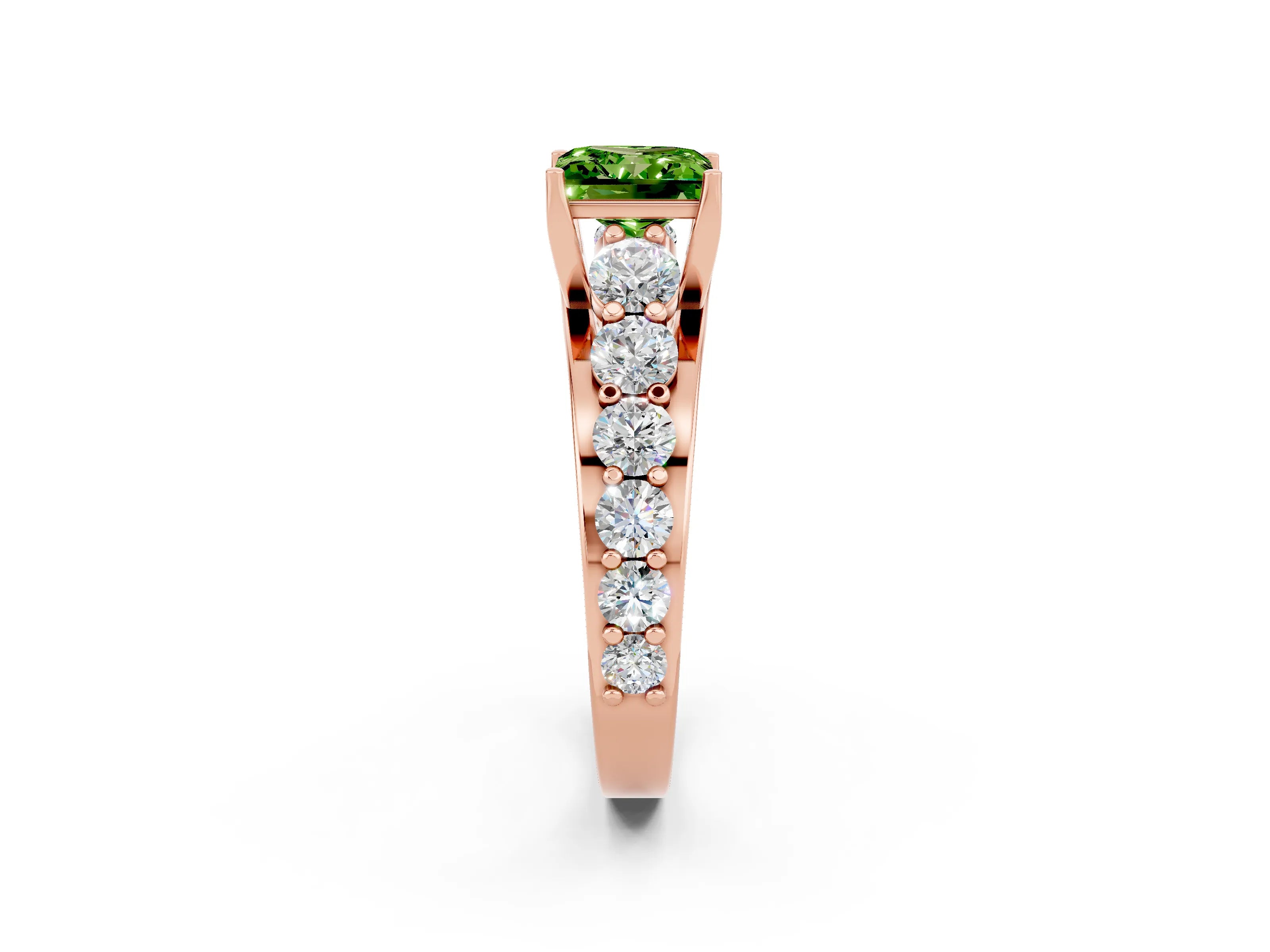 Rose gold Princess Cut Peridot Engagement Ring with Pavé Band and Four-Prong Setting_2