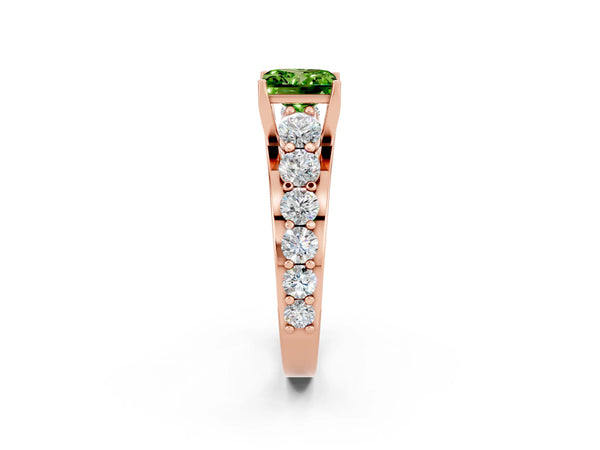 Rose gold Princess Cut Peridot Engagement Ring with Pavé Band and Four-Prong Setting