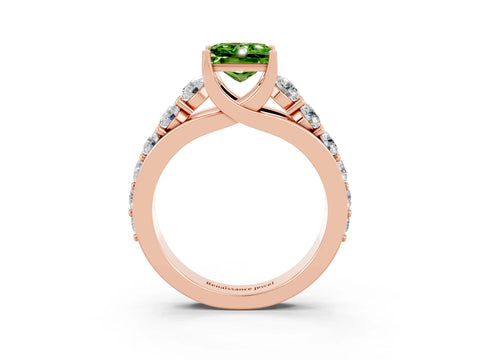 Rose gold Princess Cut Peridot Engagement Ring with Pavé Band and Four-Prong Setting_3