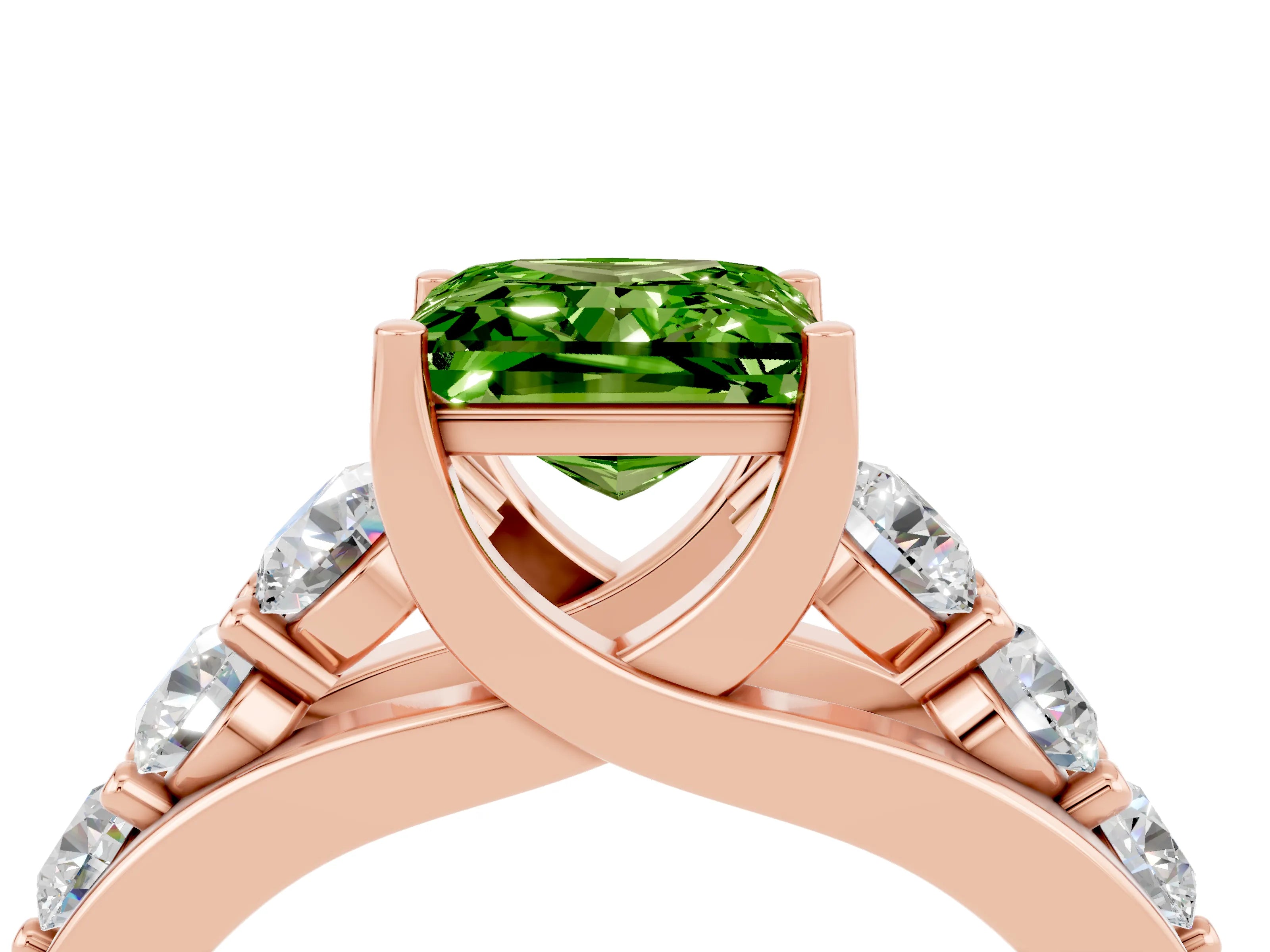 Rose gold Princess Cut Peridot Engagement Ring with Pavé Band and Four-Prong Setting_4