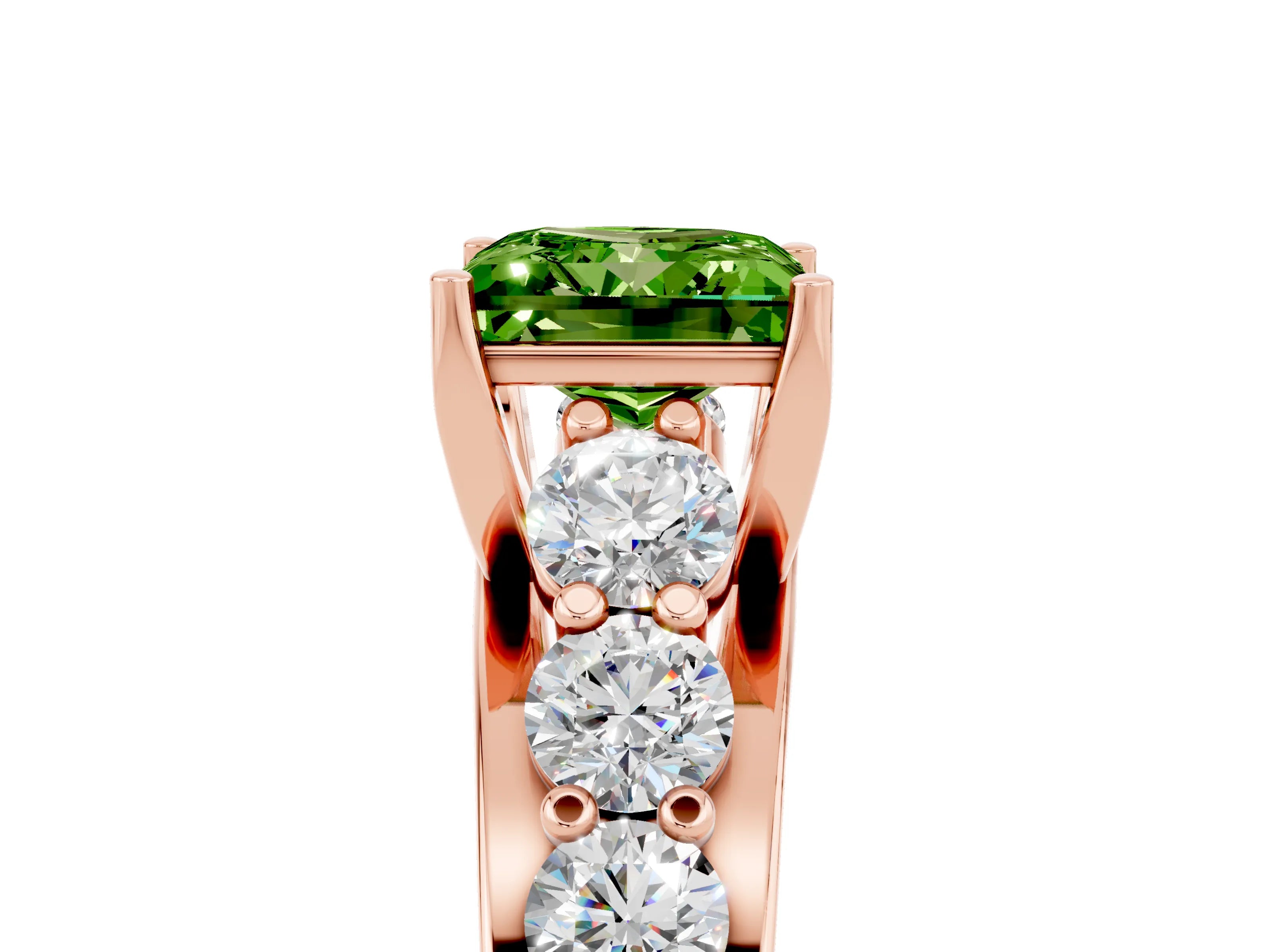 Rose gold Princess Cut Peridot Engagement Ring with Pavé Band and Four-Prong Setting_5