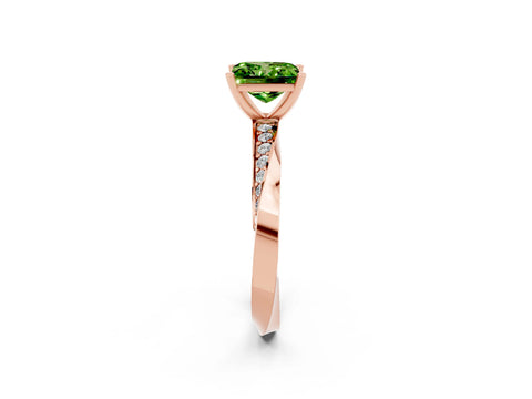 Rose gold Princess Cut Peridot Engagement Ring with Side Stone Accents and Four-Prong Setting_29