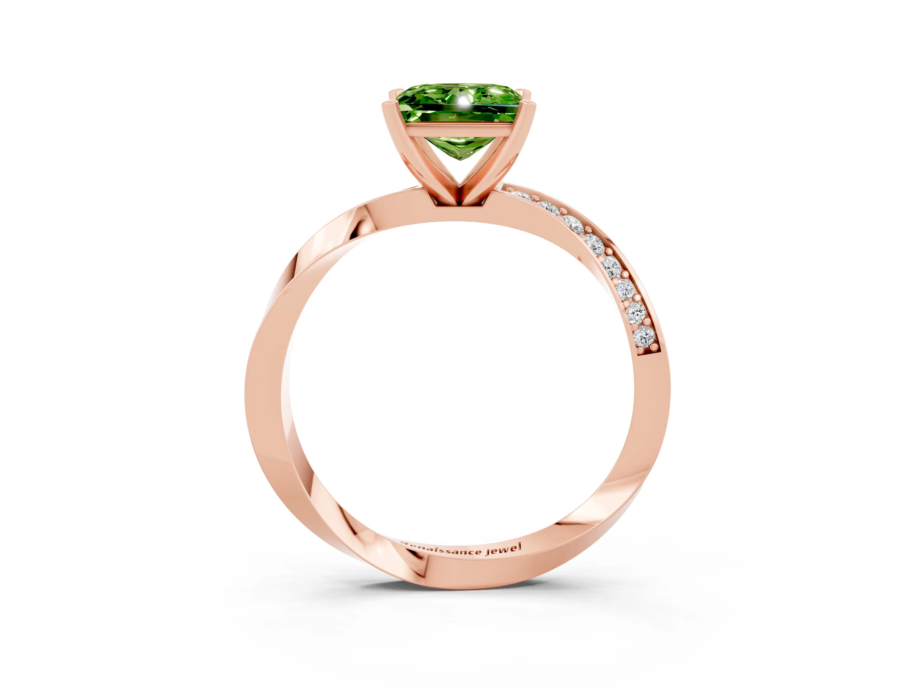 Rose gold Princess Cut Peridot Engagement Ring with Side Stone Accents and Four-Prong Setting_30