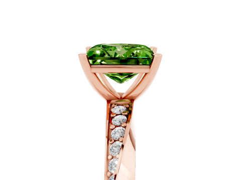 Rose gold Princess Cut Peridot Engagement Ring with Side Stone Accents and Four-Prong Setting_32