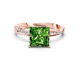 Rose gold Princess Cut Peridot Engagement Ring with Side Stone Accents and Four-Prong Setting_60