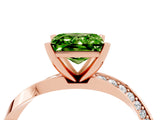 Rose gold Princess Cut Peridot Engagement Ring with Side Stone Accents and Four-Prong Setting_64