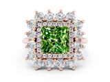 Rose gold Princess Cut Peridot Floral Double Halo Engagement Ring with Prong Setting_60