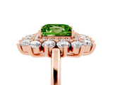 Rose gold Princess Cut Peridot Floral Double Halo Engagement Ring with Prong Setting_65