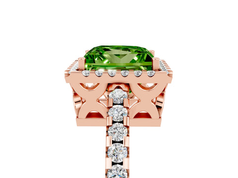 Rose gold Princess Cut Peridot Halo Engagement Ring with Pavé Band and Prong Setting_17