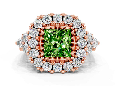 Rose gold Princess Cut Peridot Halo Ring with Pavé Band and Four-Prong Setting_12