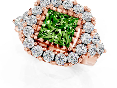 Rose gold Princess Cut Peridot Halo Ring with Pavé Band and Four-Prong Setting_13
