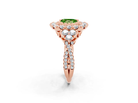 Rose gold Princess Cut Peridot Halo Ring with Pavé Band and Four-Prong Setting_14