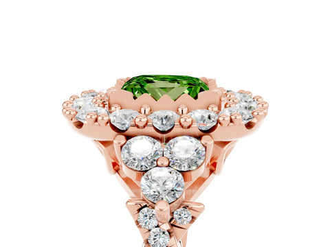 Rose gold Princess Cut Peridot Halo Ring with Pavé Band and Four-Prong Setting_17