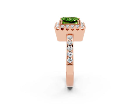 Rose gold Princess Cut Peridot Halo Ring with Pavé Band and Prong Setting_2