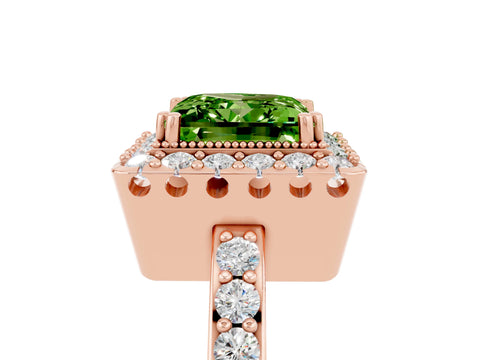 Rose gold Princess Cut Peridot Halo Ring with Pavé Band and Prong Setting_5