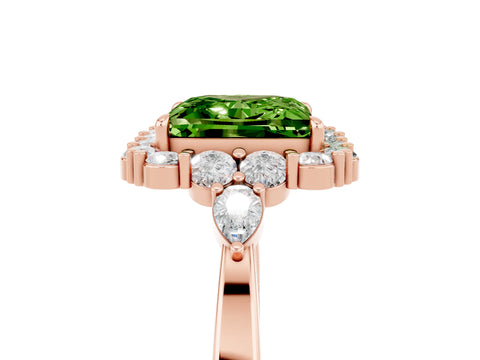 Rose gold Princess Cut Peridot Halo Ring with Pear Side Stones and Prong Setting_17