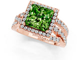 Rose gold Princess Cut Peridot Halo Ring with Round Split Shank and Prong Setting_49