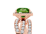 Rose gold Princess Cut Peridot Halo Ring with Round Split Shank and Prong Setting_53