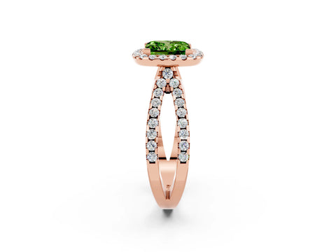 Rose gold Princess Cut Peridot Halo Ring with Split Shank Pavé Band and Prong Setting_2