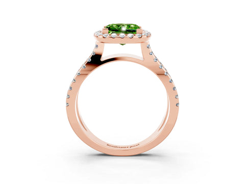 Rose gold Princess Cut Peridot Halo Ring with Split Shank Pavé Band and Prong Setting_3