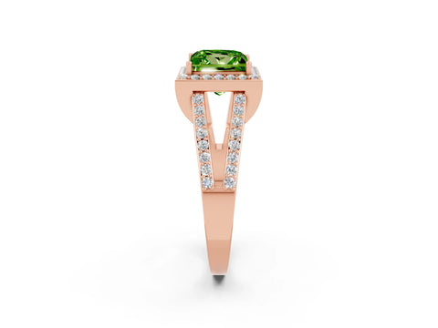 Rose gold Princess Cut Peridot Halo Ring with Split Shank U-Prong Band and Four-Prong Setting_2