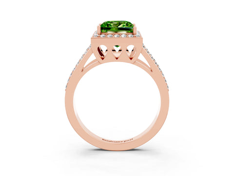 Rose gold Princess Cut Peridot Halo Ring with Split Shank U-Prong Band and Four-Prong Setting_3