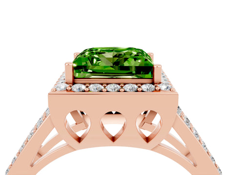 Rose gold Princess Cut Peridot Halo Ring with Split Shank U-Prong Band and Four-Prong Setting_4