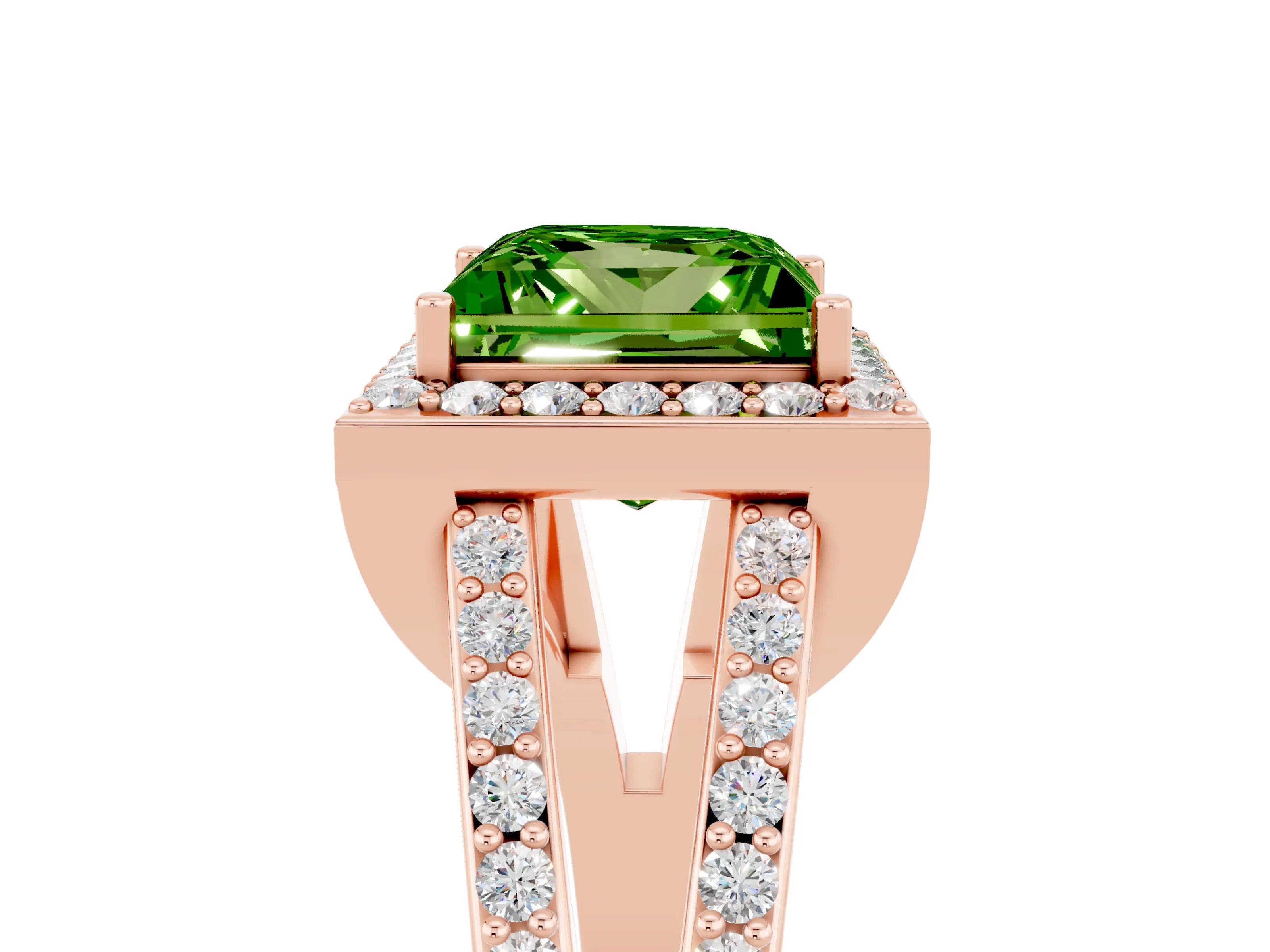 Rose gold Princess Cut Peridot Halo Ring with Split Shank U-Prong Band and Four-Prong Setting_5