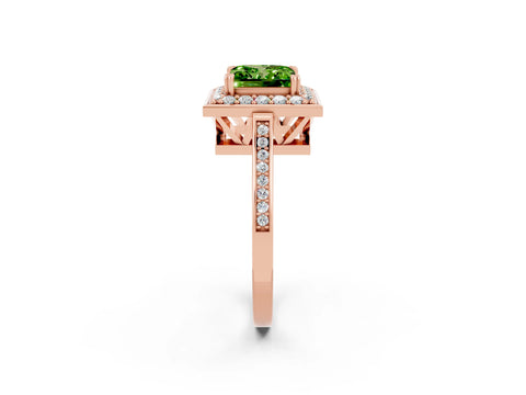Rose gold Princess Cut Peridot Halo Ring with Split Shank and Four-Prong Setting_2