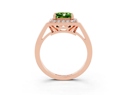 Rose gold Princess Cut Peridot Halo Ring with Split Shank and Four-Prong Setting_3