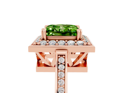 Rose gold Princess Cut Peridot Halo Ring with Split Shank and Four-Prong Setting_5