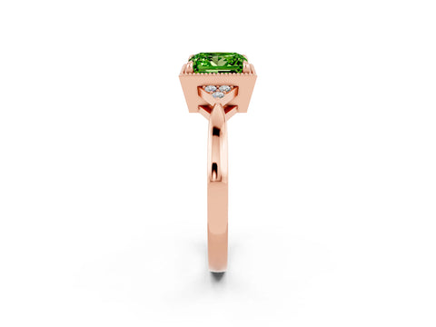 Rose gold Princess Cut Peridot Halo Ring with Tapered Band and Four-Prong Setting_2